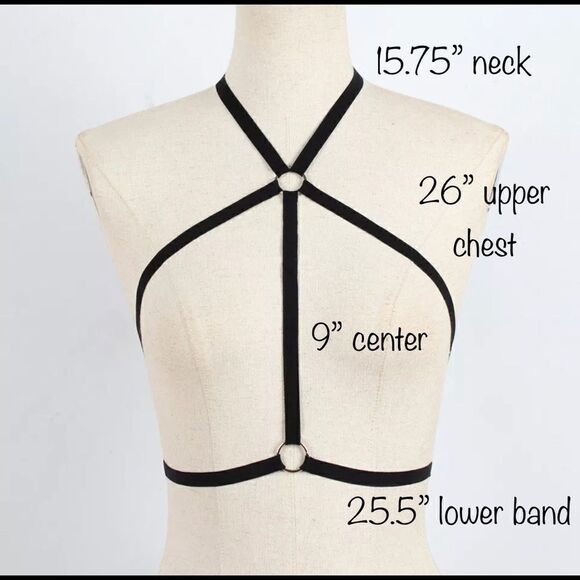 Black strappy harness cage bra bralette new top cupless NEW lingerie sexy large - Picture 8 of 11